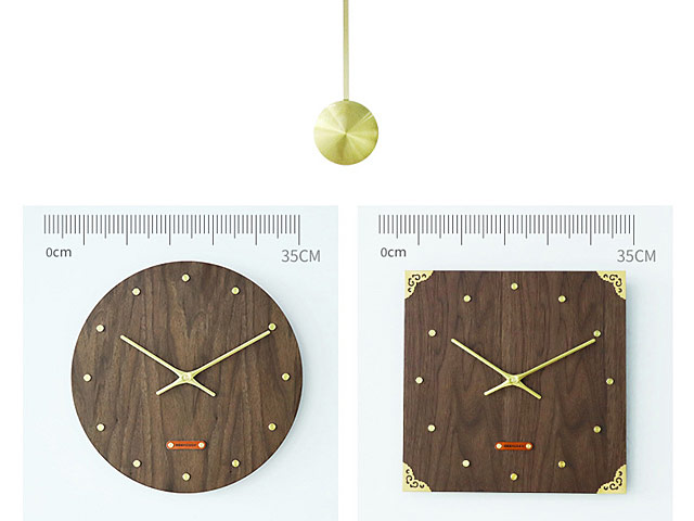 Retro MDF Walnut Brass Swing Clock