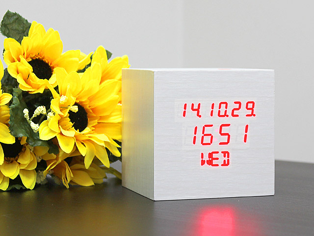 Wooden Cube LED Alarm Clock