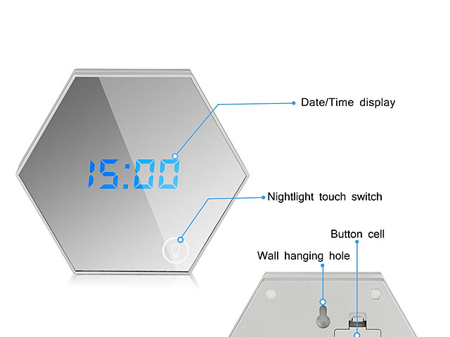 Multifunctional Hexagonal Mirror Alarm Clock