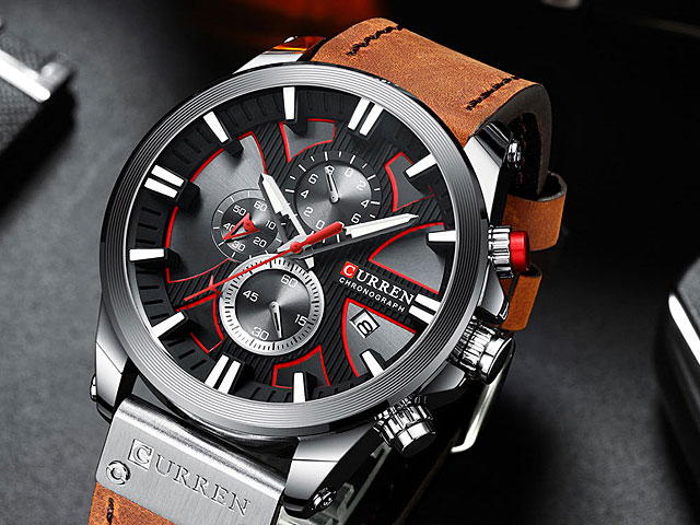 Curren Mens Sport Waterproof Leather Band Strap Wristwatch 8346