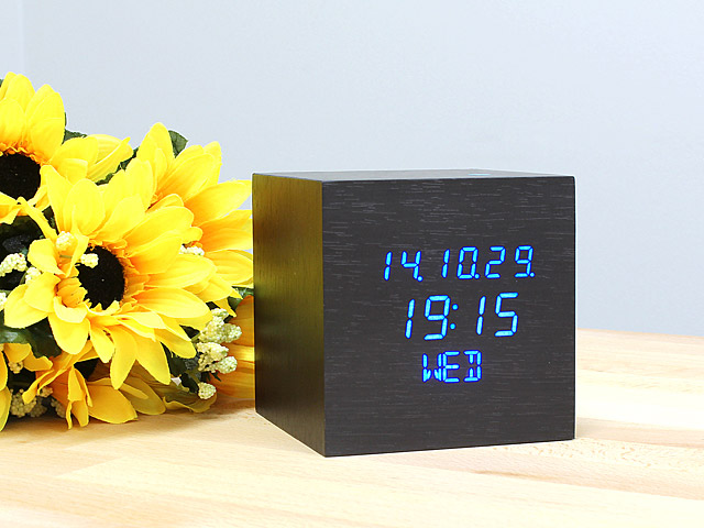 Wooden Cube LED Alarm Clock